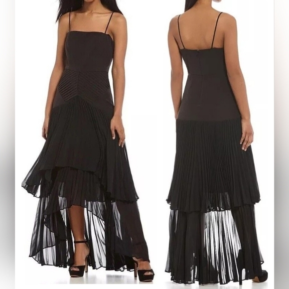Laundry by Shelli Segal Strapless Tiered Pleated Asymmetrical Black Dress Size 8 - Picture 1 of 13